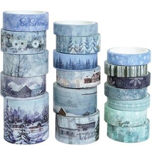 ❄️ YUBX Winter Washi Tape Set – 18 Rolls | Snowy Blue & White Scenes ❄️